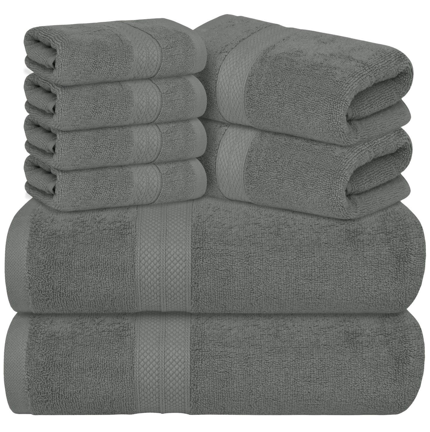 Avalon Towels Luxury 8 Piece Towels Set, 2 Bath Towels, 2 Hand Towels and 4 Washcloths, 600 GSM 100% Ring Spun Cotton Highly Absorbent Bathroom Towel Set, Ideal for Hotel, Spa and Gym (Pink)