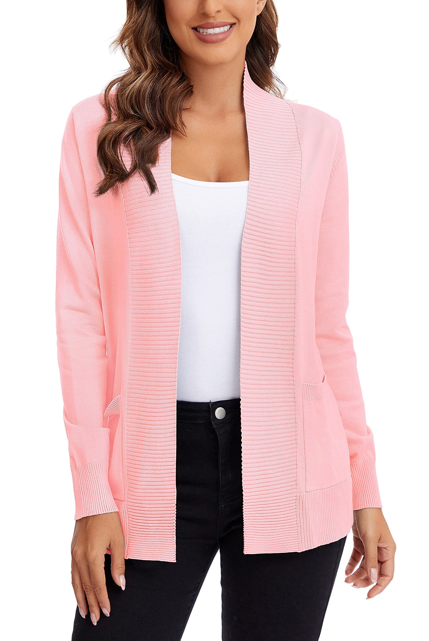 Urban CoCo Leichter Strickjacke für Damen mit offener Vorderseite, lange Ärmel, mit Tasche