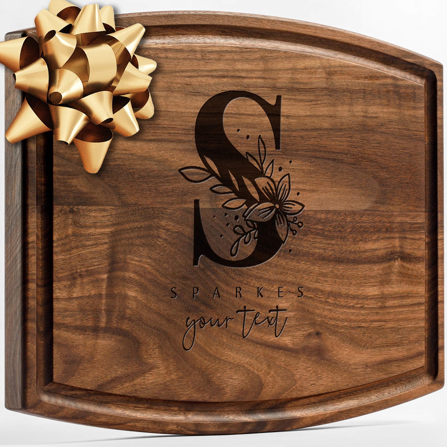 Personalisiertes Walnuss-Schneidebrett mit Untersetzern, Mineralöl und Geschenkverpackung erhältlich – Gestalten Sie Ihr eigenes Schneidebrett, hergestellt in den USA (Design 22, 3. Walnuss 17"x11")