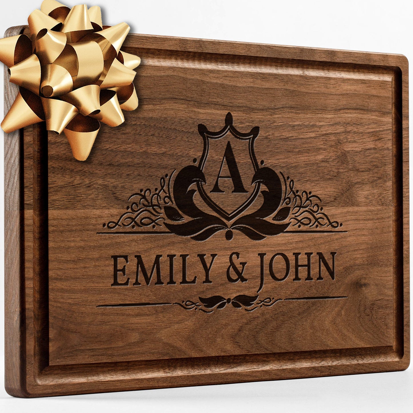 Personalisiertes Walnuss-Schneidebrett mit Untersetzern, Mineralöl und Geschenkverpackung erhältlich – Gestalten Sie Ihr eigenes Schneidebrett, hergestellt in den USA (Design 22, 3. Walnuss 17"x11")