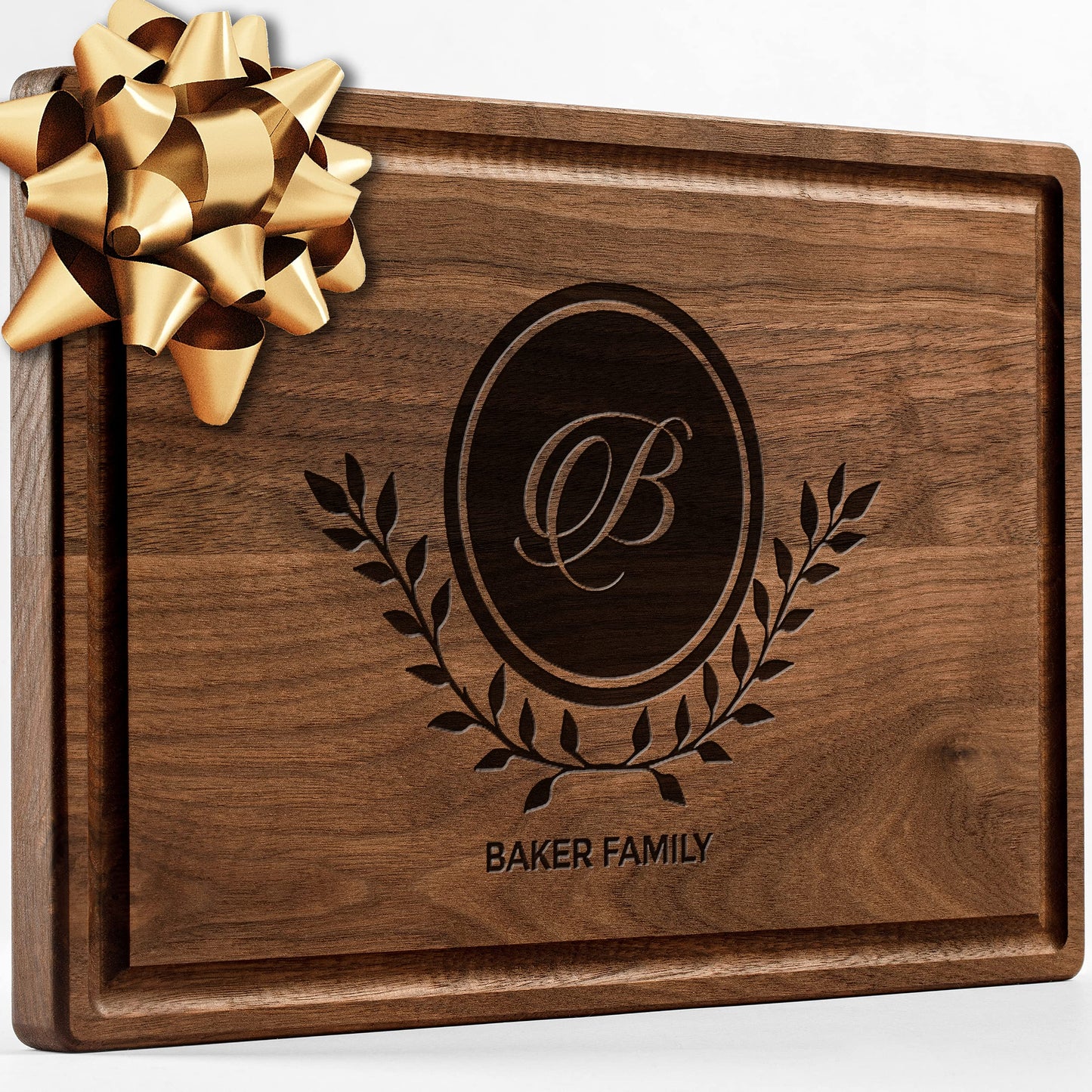Personalisiertes Walnuss-Schneidebrett mit Untersetzern, Mineralöl und Geschenkverpackung erhältlich – Gestalten Sie Ihr eigenes Schneidebrett, hergestellt in den USA (Design 22, 3. Walnuss 17"x11")
