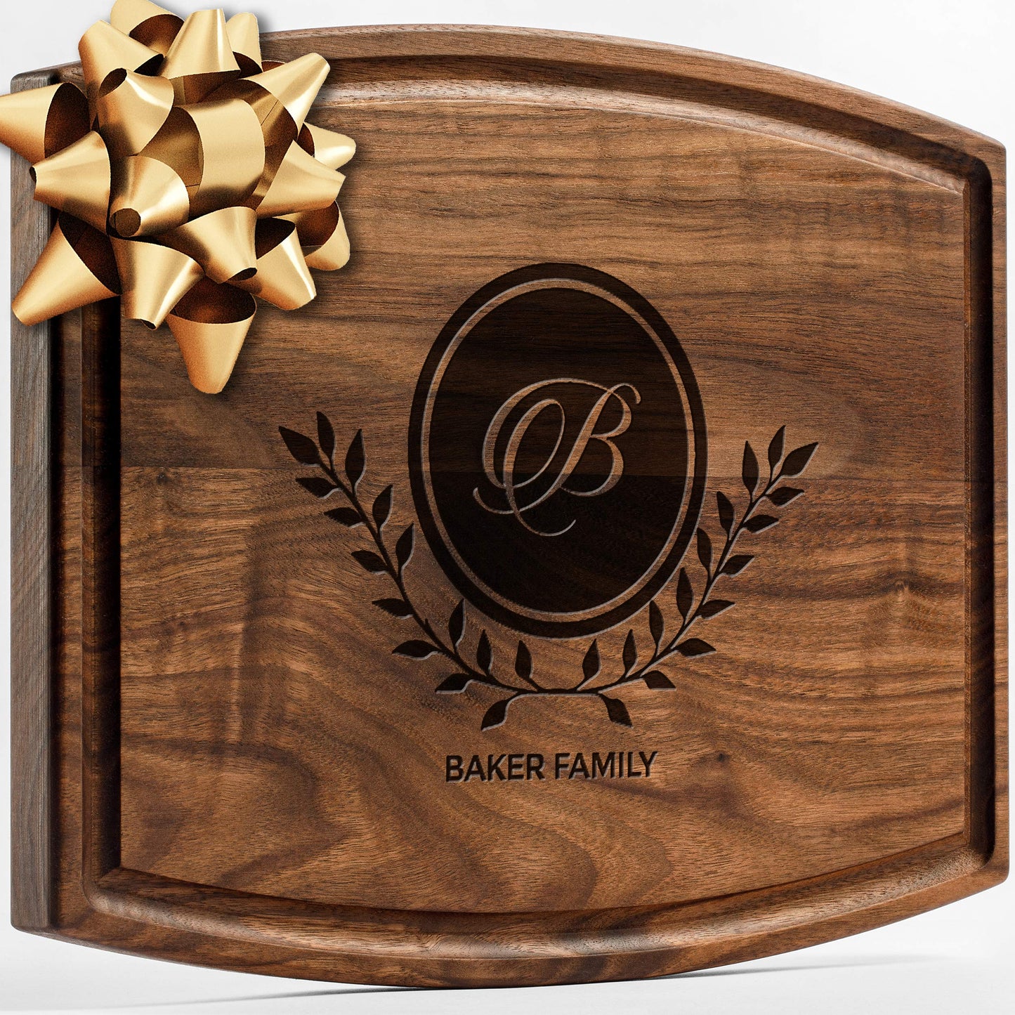 Personalisiertes Walnuss-Schneidebrett mit Untersetzern, Mineralöl und Geschenkverpackung erhältlich – Gestalten Sie Ihr eigenes Schneidebrett, hergestellt in den USA (Design 22, 3. Walnuss 17"x11")