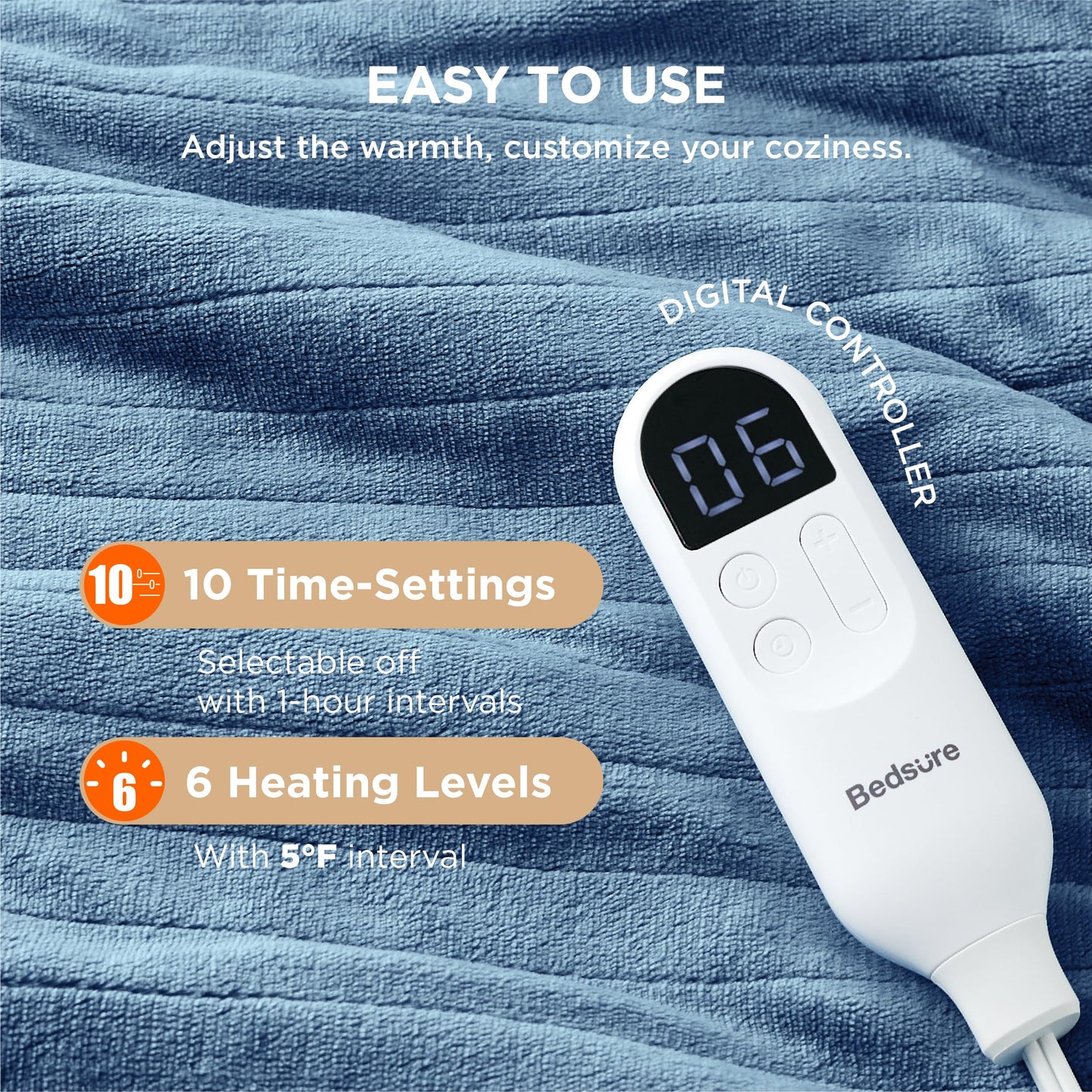 Electric Heated Blanket/Throw - Seamless Flannel Electric Blanket, Heating Blanket with 4 Time Settings & 6 Heat Settings, Warm Blanket Gift for Grandma (50x60 inches, Black)