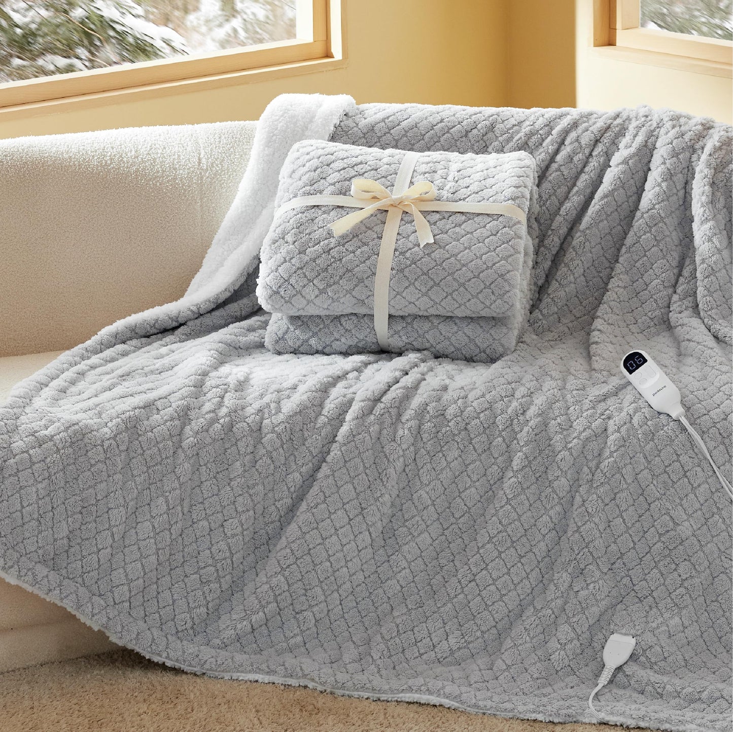 Electric Heated Blanket/Throw - Seamless Flannel Electric Blanket, Heating Blanket with 4 Time Settings & 6 Heat Settings, Warm Blanket Gift for Grandma (50x60 inches, Black)