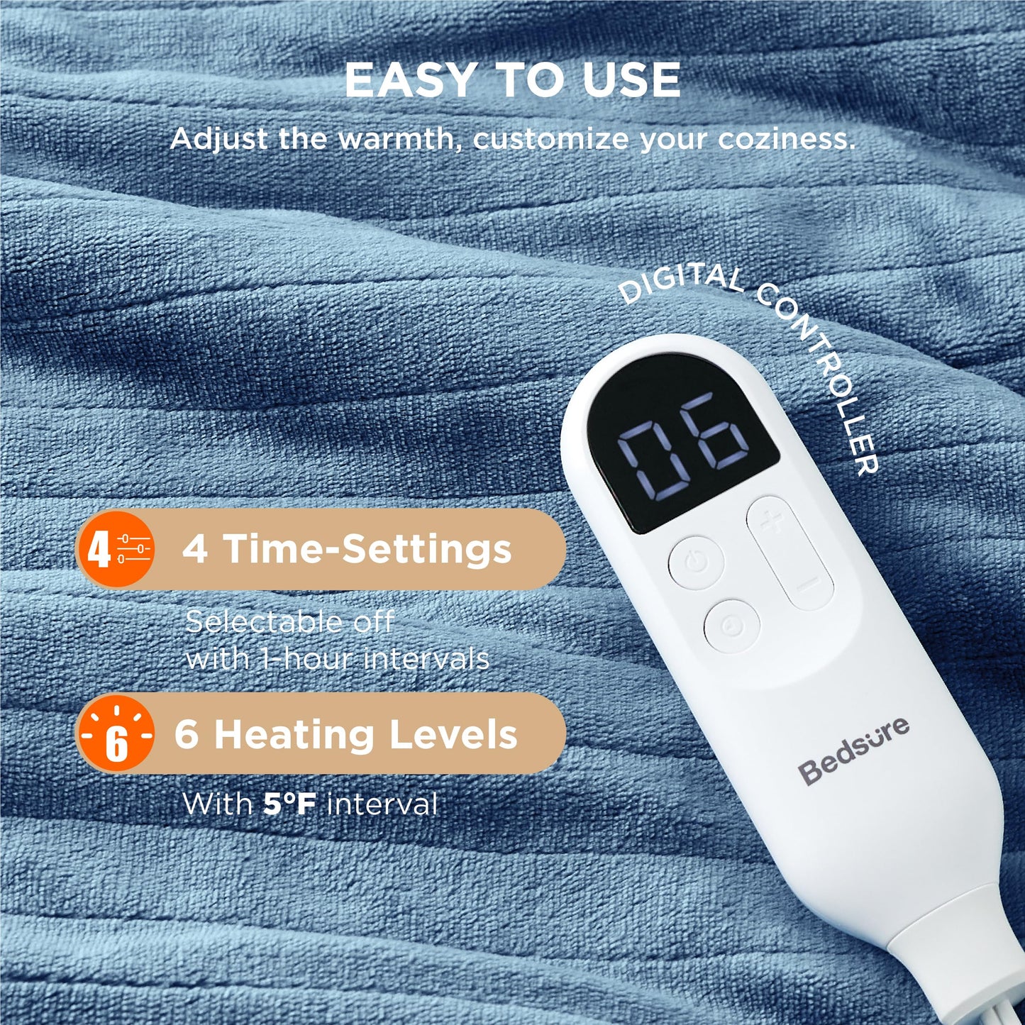 Electric Heated Blanket/Throw - Seamless Flannel Electric Blanket, Heating Blanket with 4 Time Settings & 6 Heat Settings, Warm Blanket Gift for Grandma (50x60 inches, Black)