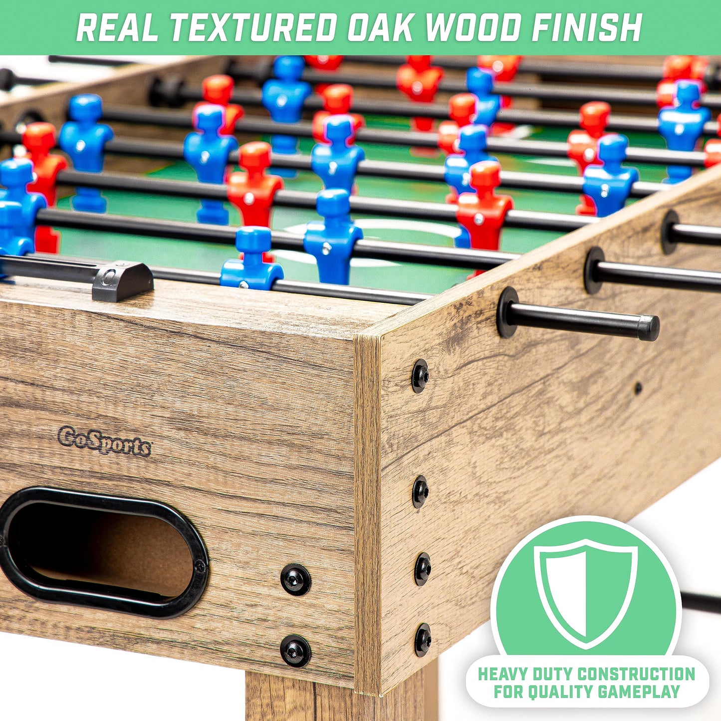 GoSports 48 Inch Game Room Size Foosball Table - Includes 4 Balls and 2 Cup Holders – Black, Oak, or White