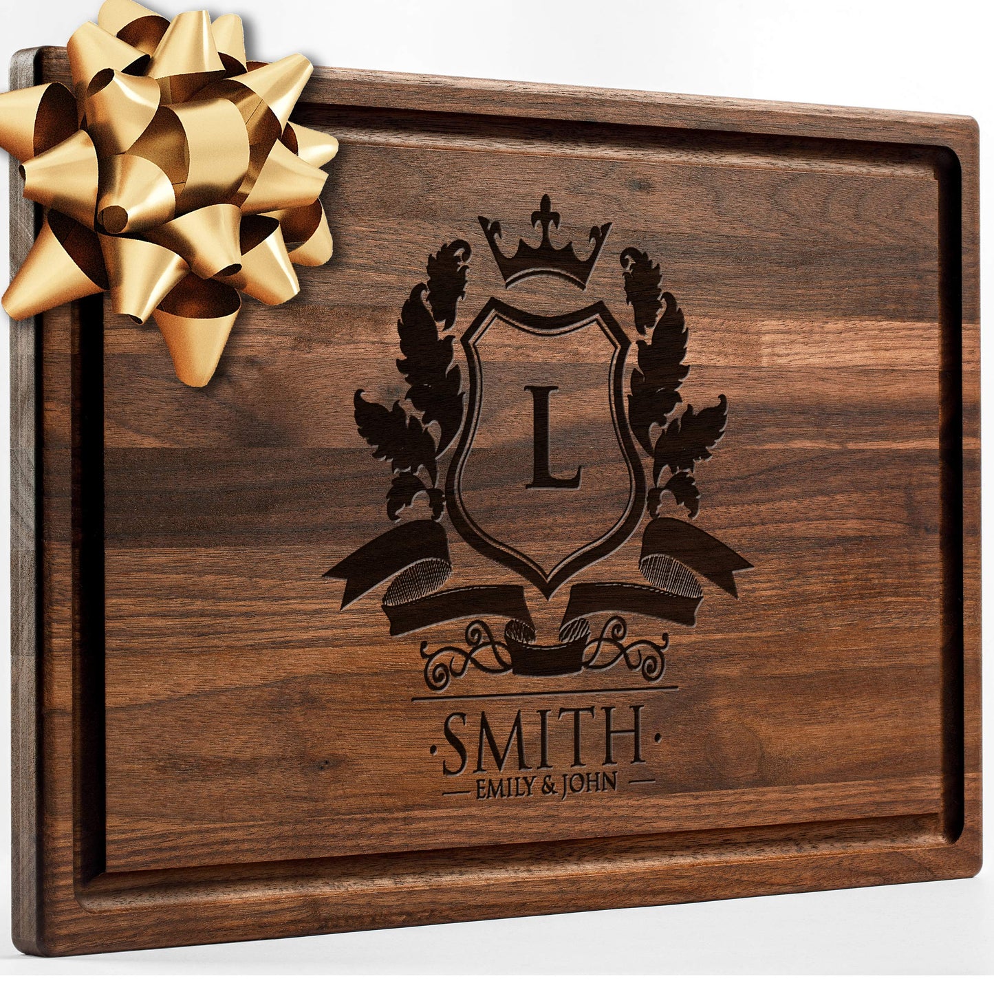Personalisiertes Walnuss-Schneidebrett mit Untersetzern, Mineralöl und Geschenkverpackung erhältlich – Gestalten Sie Ihr eigenes Schneidebrett, hergestellt in den USA (Design 22, 3. Walnuss 17"x11")