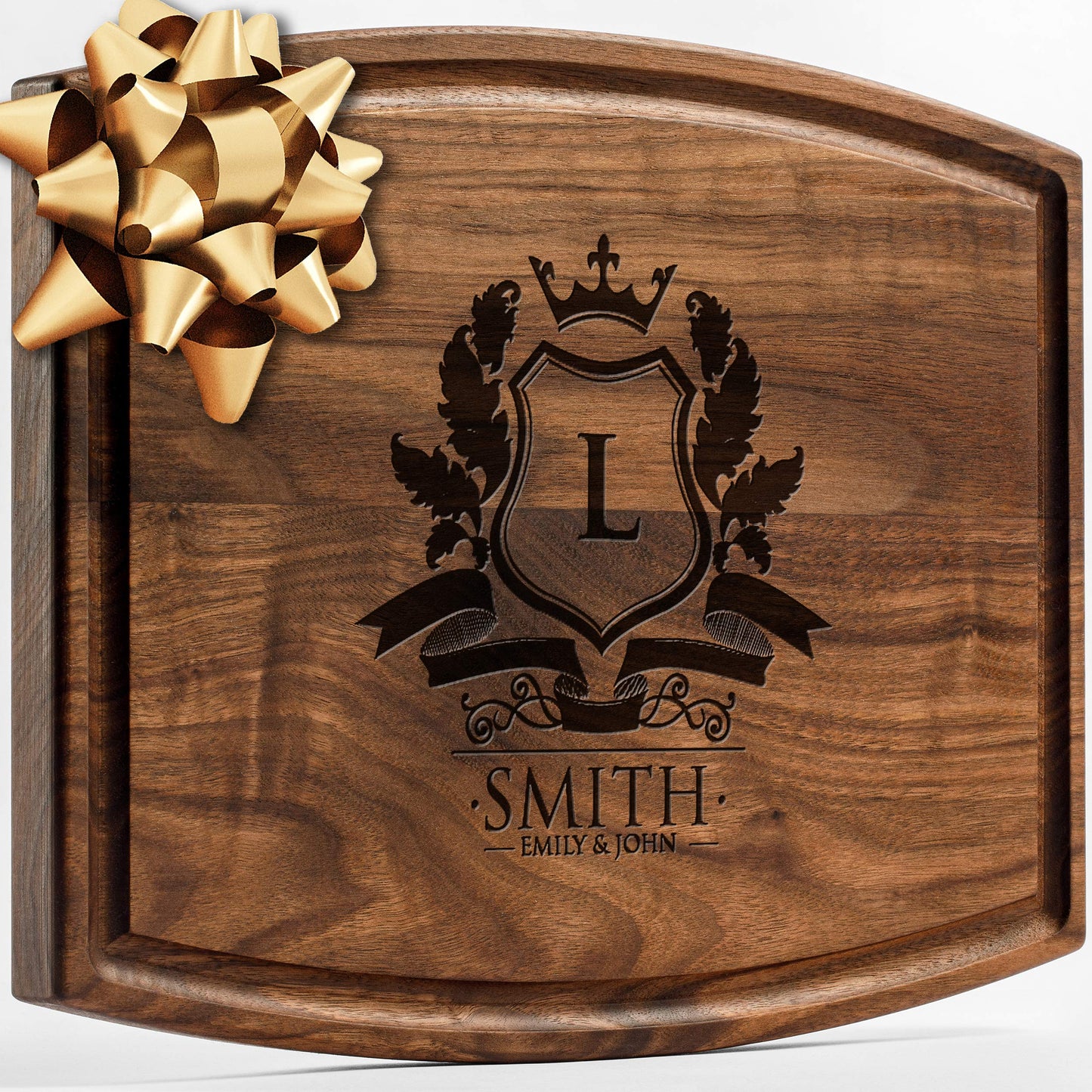 Personalisiertes Walnuss-Schneidebrett mit Untersetzern, Mineralöl und Geschenkverpackung erhältlich – Gestalten Sie Ihr eigenes Schneidebrett, hergestellt in den USA (Design 22, 3. Walnuss 17"x11")