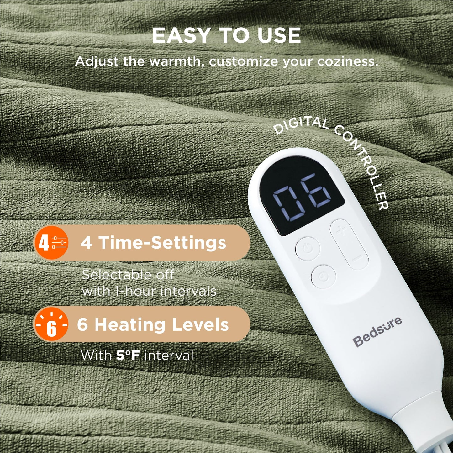 Electric Heated Blanket/Throw - Seamless Flannel Electric Blanket, Heating Blanket with 4 Time Settings & 6 Heat Settings, Warm Blanket Gift for Grandma (50x60 inches, Black)