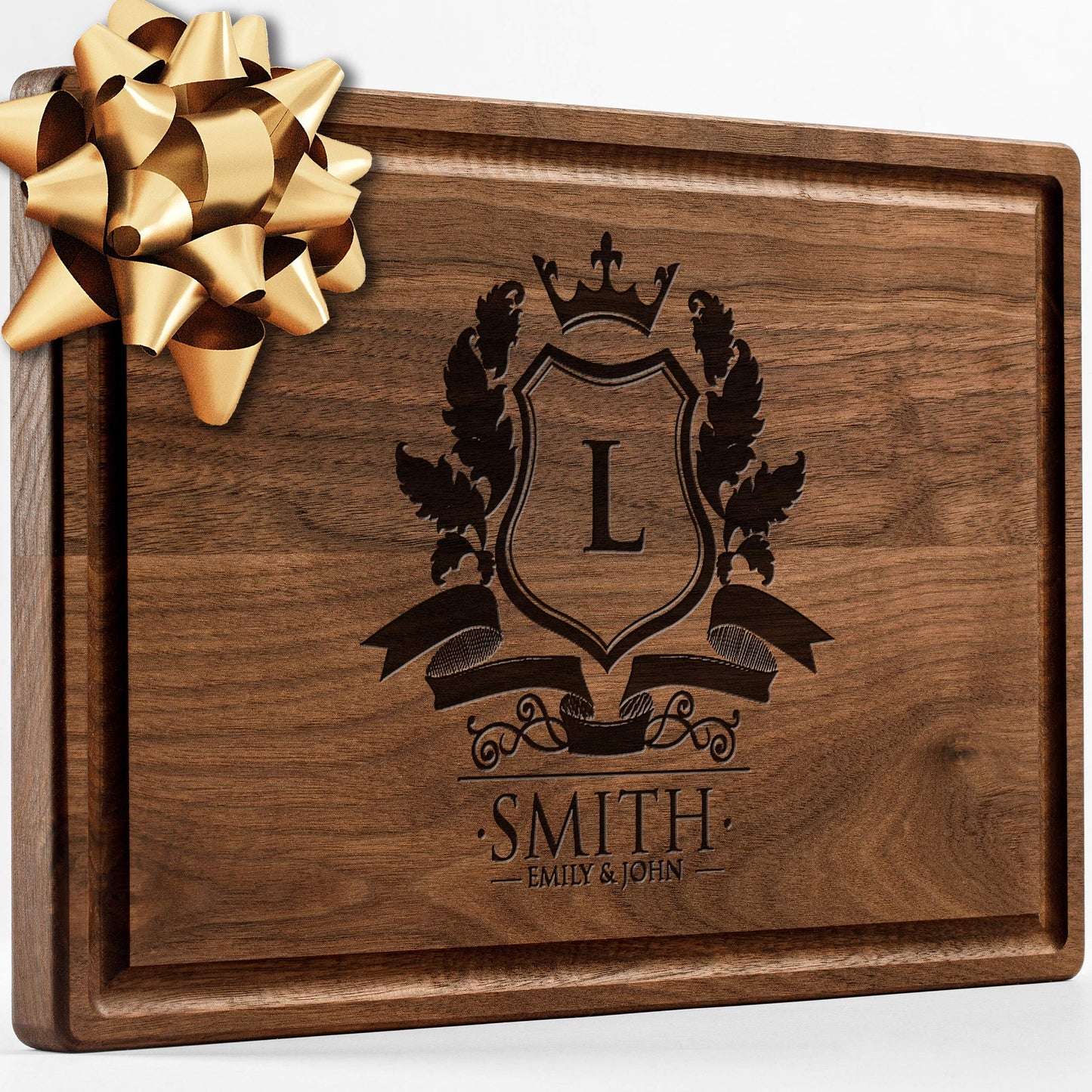 Personalisiertes Walnuss-Schneidebrett mit Untersetzern, Mineralöl und Geschenkverpackung erhältlich – Gestalten Sie Ihr eigenes Schneidebrett, hergestellt in den USA (Design 22, 3. Walnuss 17"x11")