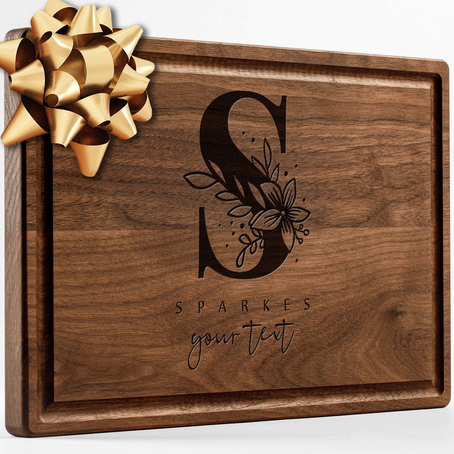 Personalisiertes Walnuss-Schneidebrett mit Untersetzern, Mineralöl und Geschenkverpackung erhältlich – Gestalten Sie Ihr eigenes Schneidebrett, hergestellt in den USA (Design 22, 3. Walnuss 17"x11")