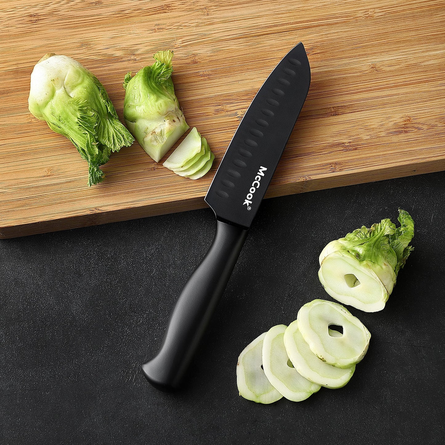 McCook® Knife Sets, Golden Titanium Stainless Steel Kitchen Knife Block Sets with Built-in Sharpener