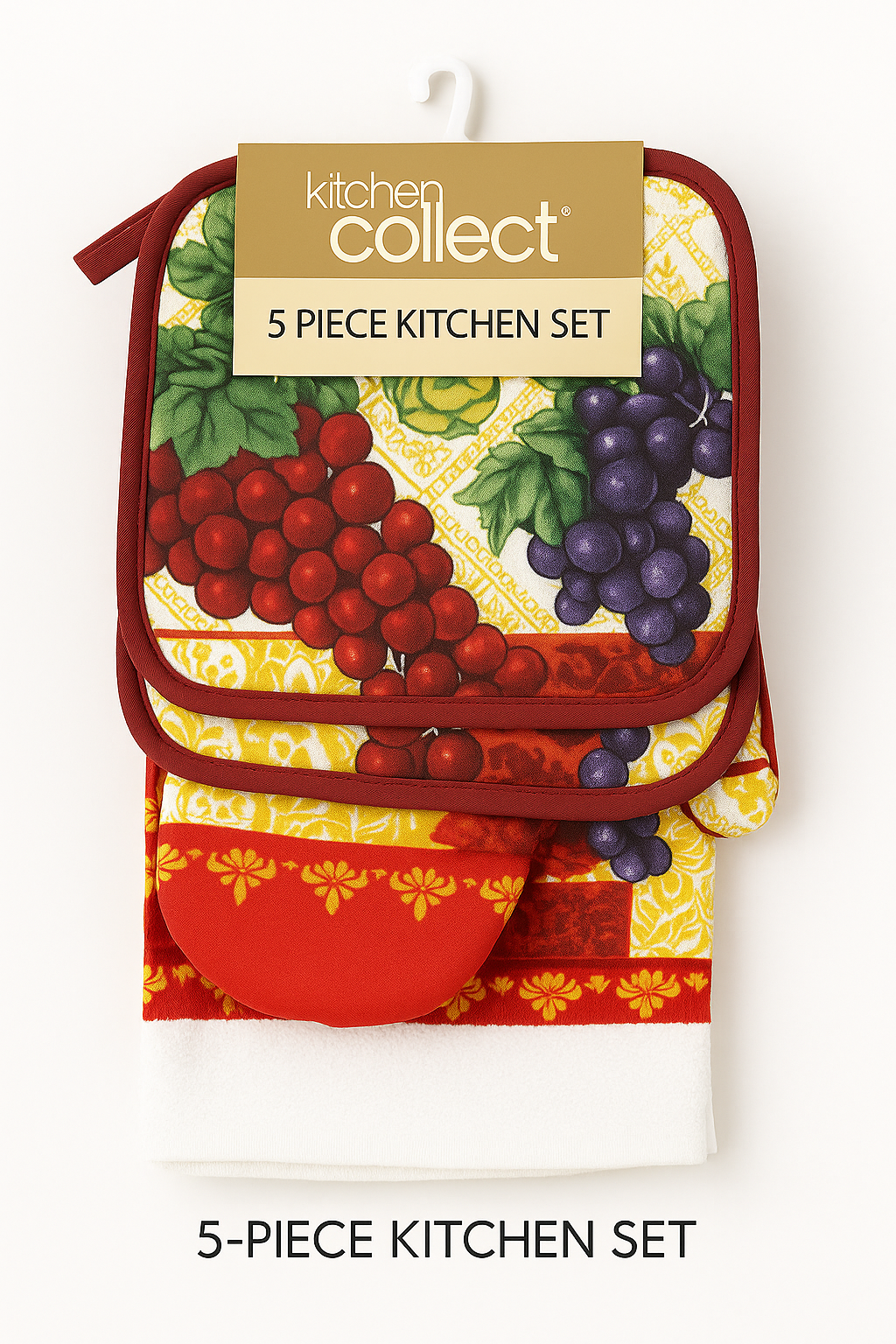 Vineyard Charm 5-Piece Kitchen Set – Towels, Mitt & Pot Holders