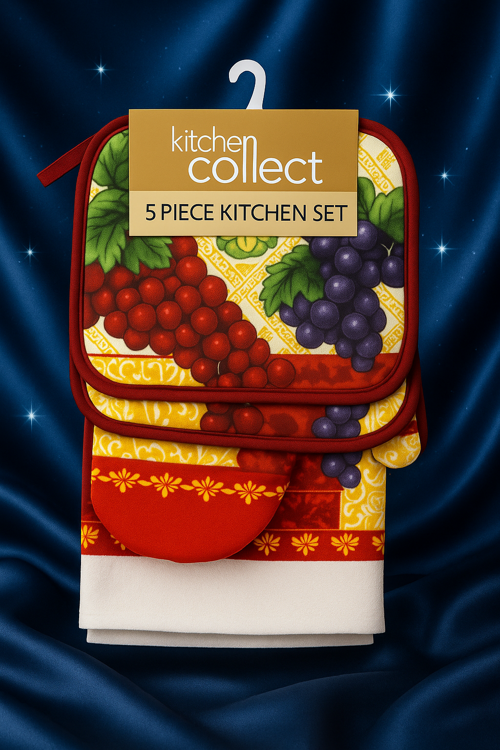 Vineyard Charm 5-Piece Kitchen Set – Towels, Mitt & Pot Holders