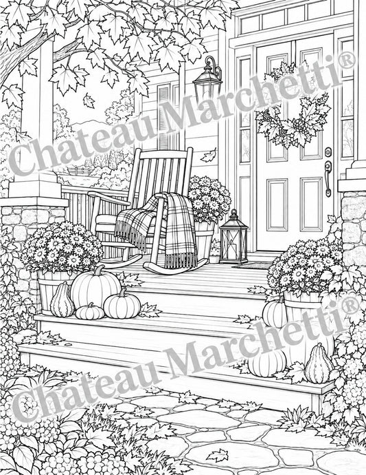 Cozy Autumn Printable Coloring Art | Pumpkin Porch & Cozy Cat