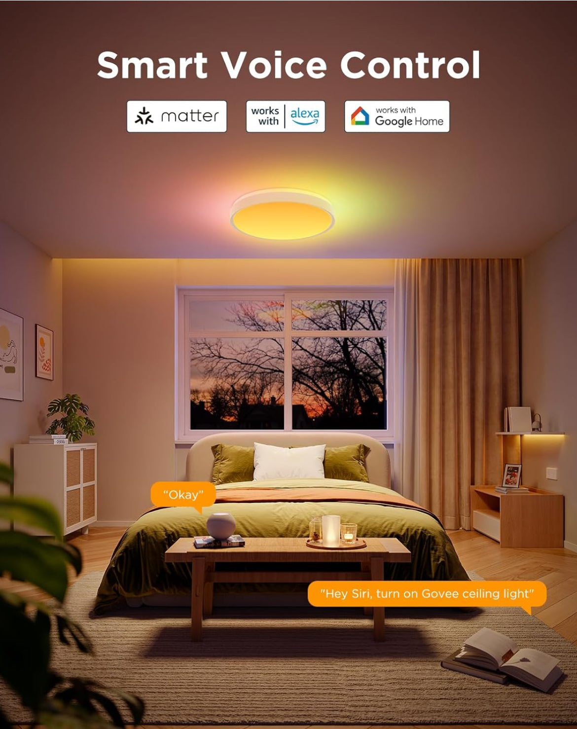 Govee Smart Ceiling Light 4300LM, RGBIC LED Ceiling Light Fixture Works with Matter, Flush Mount Light Fixture, DIY Colors, 2700K-6500K