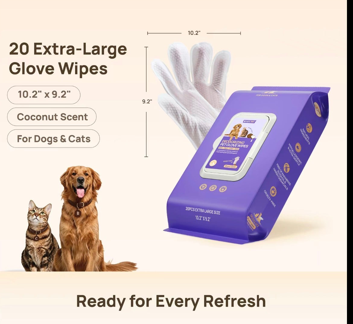 PET Grooming Glove Wipes — 20 Pieces