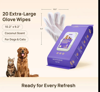 PET Grooming Glove Wipes — 20 Pieces