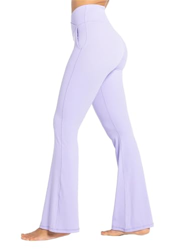 Sunzel Flare Leggings for Women with Pockets, Crossover Yoga Pants with Tummy Control, High Waisted and Wide Leg