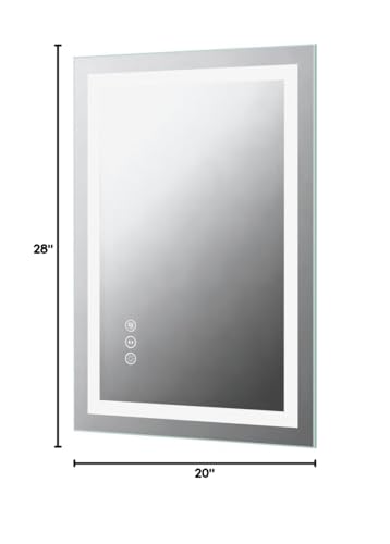 Amorho 20"x 28" LED Bathroom Mirror with Black Frame, Front Light and Backlit(Controlled Separately), Stepless Dimmable, Anti-Fog, Shatter-Proof, 3 Colors, Memory