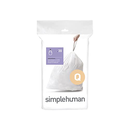 simplehuman Code H 60 Count, Genuine Custom Fit Liners, Drawstring Trash Bags in Dispenser Packs, 30-35 Liter / 8-9.2 Gallon, White