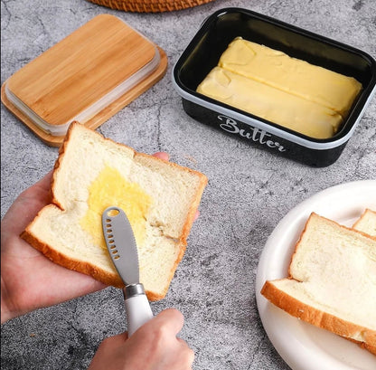Butter Dish with Cutting Board Lid and Knife