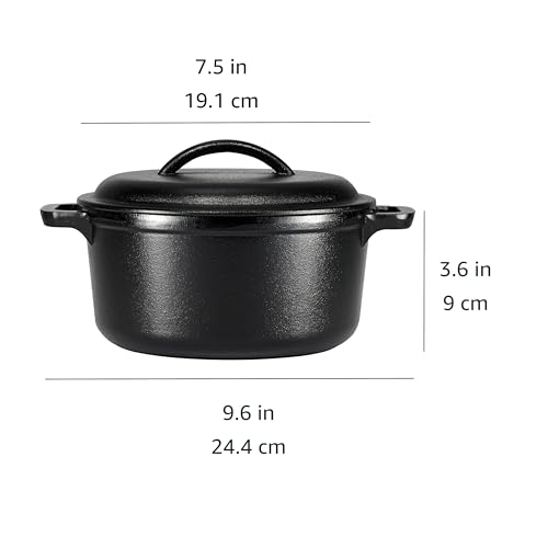 Amazon Basics Round Pre-Seasoned Cast Iron Dutch Oven Pot with Lid and Dual Handles, Heavy-Duty & Large, 7-Quart, Black