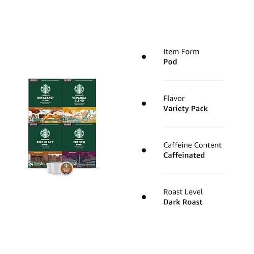 Starbucks K-Cup Coffee Pods, Naturally Flavored Coffee Variety Pack for Keurig Brewers, 100% Arabica, 1 Box (40 Pods)