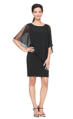 S.L. Fashions Women's Short Sheath Capelet Gown with Asymmetric Overlay, Mother of The Bride Dress (Petite and Regular Sizes)