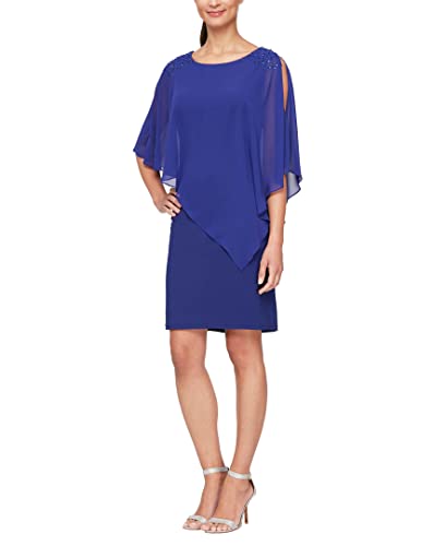 S.L. Fashions Women's Short Sheath Capelet Gown with Asymmetric Overlay, Mother of The Bride Dress (Petite and Regular Sizes)