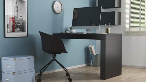 Mobili Fiver, Bureau Evolution 70,9 x 23,6 po, Frêne noir avec un pied, finition stratifiée, bureau moderne, bureau d'écriture et d'étude pour chambre à coucher, bureau, meubles italiens 