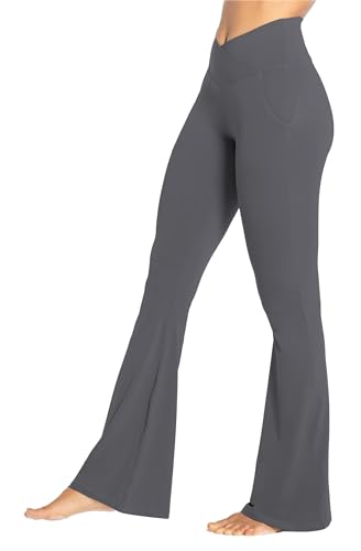 Sunzel Flare Leggings for Women with Pockets, Crossover Yoga Pants with Tummy Control, High Waisted and Wide Leg