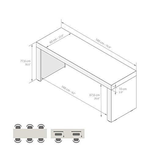 Mobili Fiver, Bureau Evolution 70,9 x 23,6 po, Frêne noir avec un pied, finition stratifiée, bureau moderne, bureau d'écriture et d'étude pour chambre à coucher, bureau, meubles italiens 