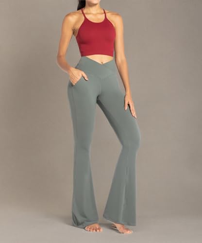 Legging évasé Sunzel pour femme avec poches, pantalon de yoga croisé avec contrôle du ventre, taille haute et jambe large