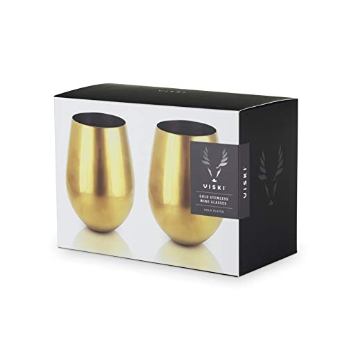 Verres à vin Viski Gold, ensemble de verres à vin sans pied, acier inoxydable avec finition dorée, 18 onces, lot de 2, or