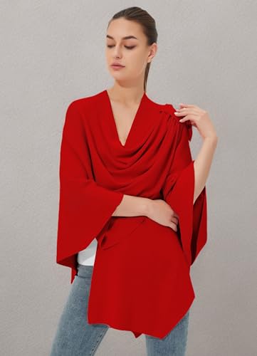 PULI Femmes Grand Poncho Croisé Sur Le Devant Pull Enveloppant Topper Tricoté Élégant Châles Cape pour l'Automne Hiver