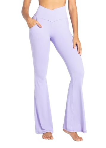 Legging évasé Sunzel pour femme avec poches, pantalon de yoga croisé avec contrôle du ventre, taille haute et jambe large