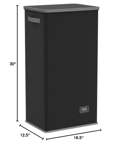 SOLEDI Wäschekorb, schwarz, mit Deckel und abnehmbarem Beutel – 100 l großer und hoher Wäschekorb, zusammenklappbar, mit Griff zur Aufbewahrung von Kleidung und Spielzeug – Wäschekorb für Schlafzimmer, Badezimmer, Wohnheim 