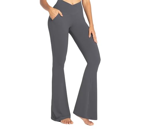 Sunzel Flare Leggings for Women with Pockets, Crossover Yoga Pants with Tummy Control, High Waisted and Wide Leg