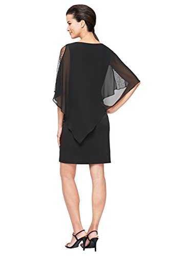 S.L. Fashions Women's Short Sheath Capelet Gown with Asymmetric Overlay, Mother of The Bride Dress (Petite and Regular Sizes)