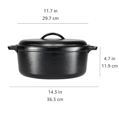 Amazon Basics Round Pre-Seasoned Cast Iron Dutch Oven Pot with Lid and Dual Handles, Heavy-Duty & Large, 7-Quart, Black