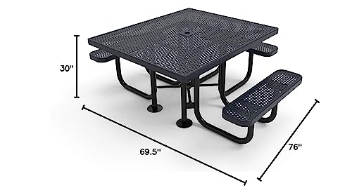 Beschichtete Gartenmöbel, robuster tragbarer Picknicktisch für den Außenbereich mit Loch für Schirm, gewerbliche Terrassen- und Essmöbel aus Streckmetall, hergestellt in den USA (quadratische Platte, 116 cm, grün) 