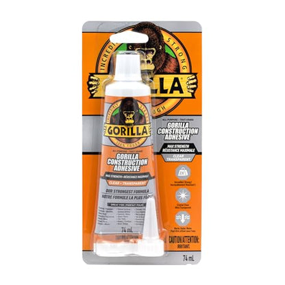 Gorilla Max Strength Construction Adhesive, Clear Glue, Squeeze Tube - Gap Filling and Waterproof