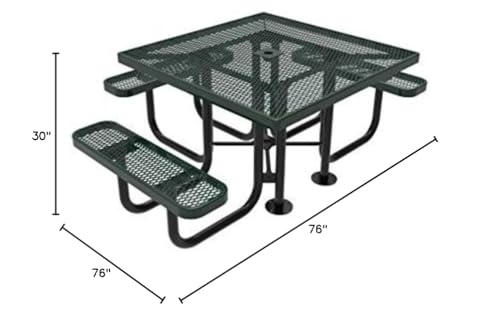 Beschichtete Gartenmöbel, robuster tragbarer Picknicktisch für den Außenbereich mit Loch für Schirm, gewerbliche Terrassen- und Essmöbel aus Streckmetall, hergestellt in den USA (quadratische Platte, 116 cm, grün) 