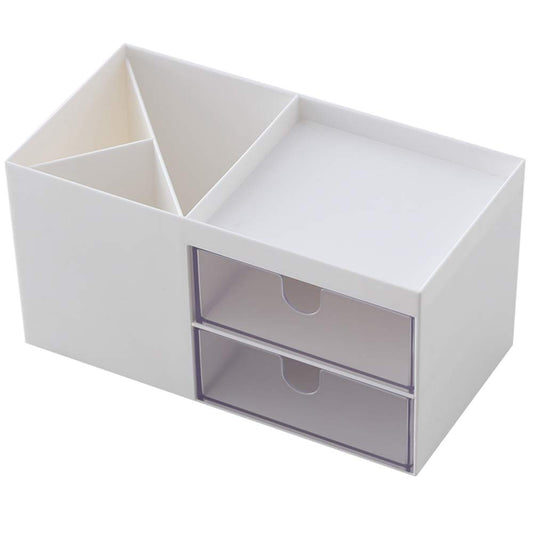 Desktop Storage Organizer Mini Box for Office Supplies Container Pen Holder for Desk Cute Pencil Cup Pot Makeup Brush Holder (White)