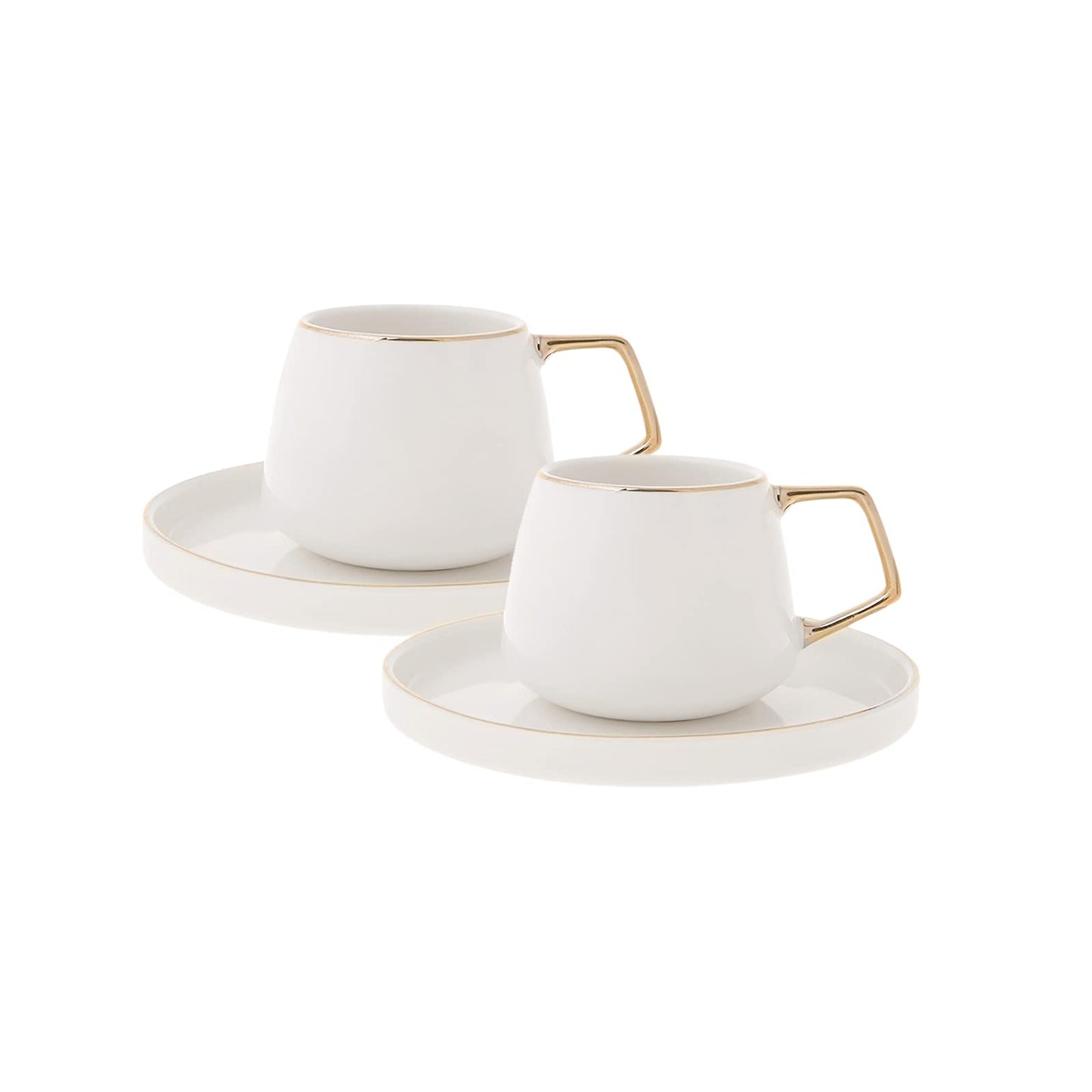 Lot de 6 tasses à café turques KARACA Globe, 80 ml, 2,7 oz, petites tasses à expresso avec soucoupes, porcelaine, motifs noirs et poignées dorées, idéales pour servir du café, de l'espresso et du cappuccino 