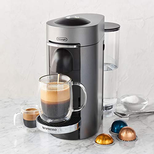 Cafetière et machine à expresso Nespresso Vertuo Plus Deluxe de De'Longhi, Titan avec mousseur à lait Aeroccino, 110 volts