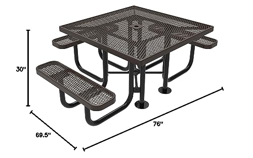 Beschichtete Gartenmöbel, robuster tragbarer Picknicktisch für den Außenbereich mit Loch für Schirm, gewerbliche Terrassen- und Essmöbel aus Streckmetall, hergestellt in den USA (quadratische Platte, 116 cm, grün) 