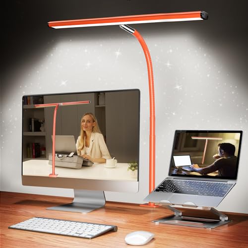 Lampe de bureau LED pour bureau à domicile, lampe de bureau respectueuse des yeux avec gradation continue, col de cygne flexible réglable, adaptateur USB 10 W, lampe de bureau avec pince pour lecture, étude, établi (noir) 