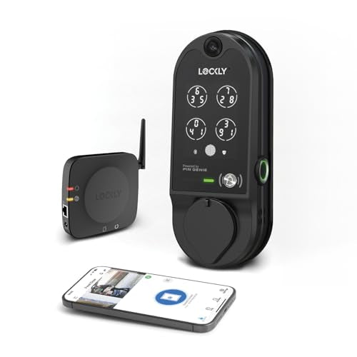 Serrure intelligente Lockly Vision, sonnette vidéo HD, serrures intelligentes pour porte d'entrée, serrure de porte à empreinte digitale, clavier à écran tactile, contrôle par application, sans frais mensuels, verrouillage automatique - Nickel satiné 